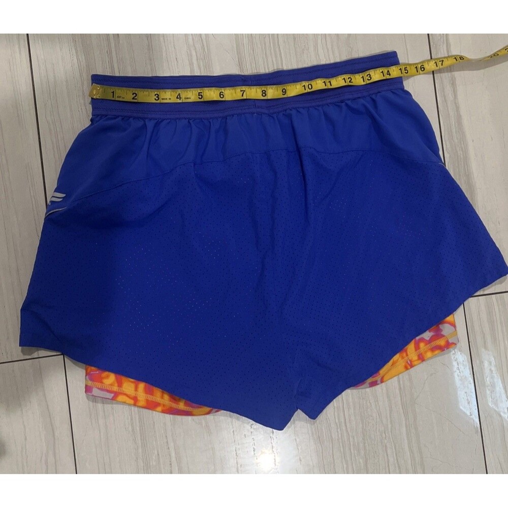 Fabletics Perforated Run 2" Shorts 2-in-1 Design Cobalt Purple Orange Medium - Picture 9 of 11